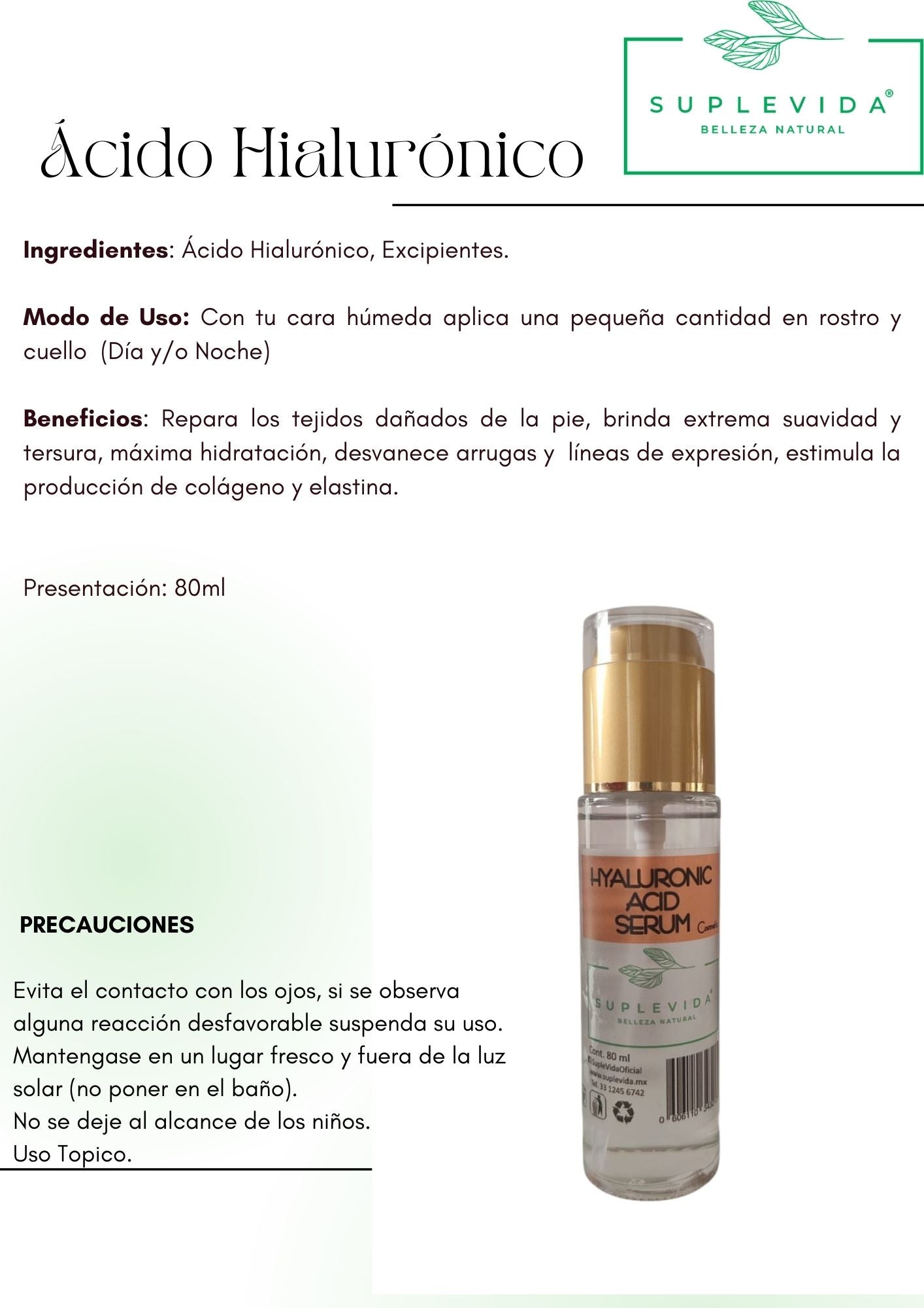 Ácido hialurónico Serum 80 ml